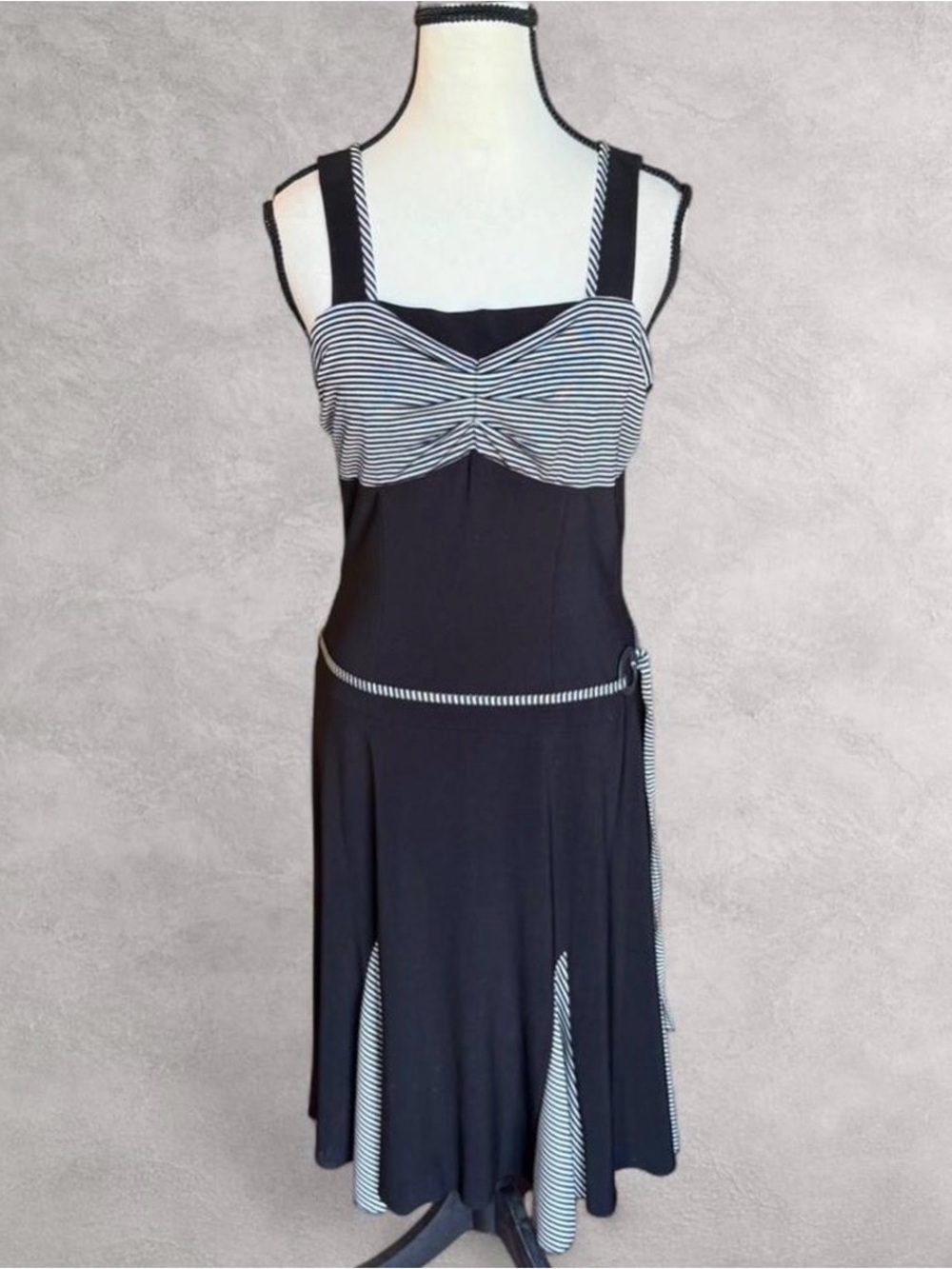 Bali Black‎ & White Striped Midi Dress - 8